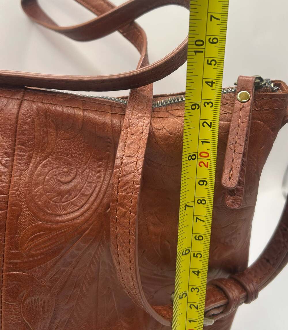 American Leather Co. Brown Tooled Floral Embossed Leather Crossbody Bag - Picture 6 of 9